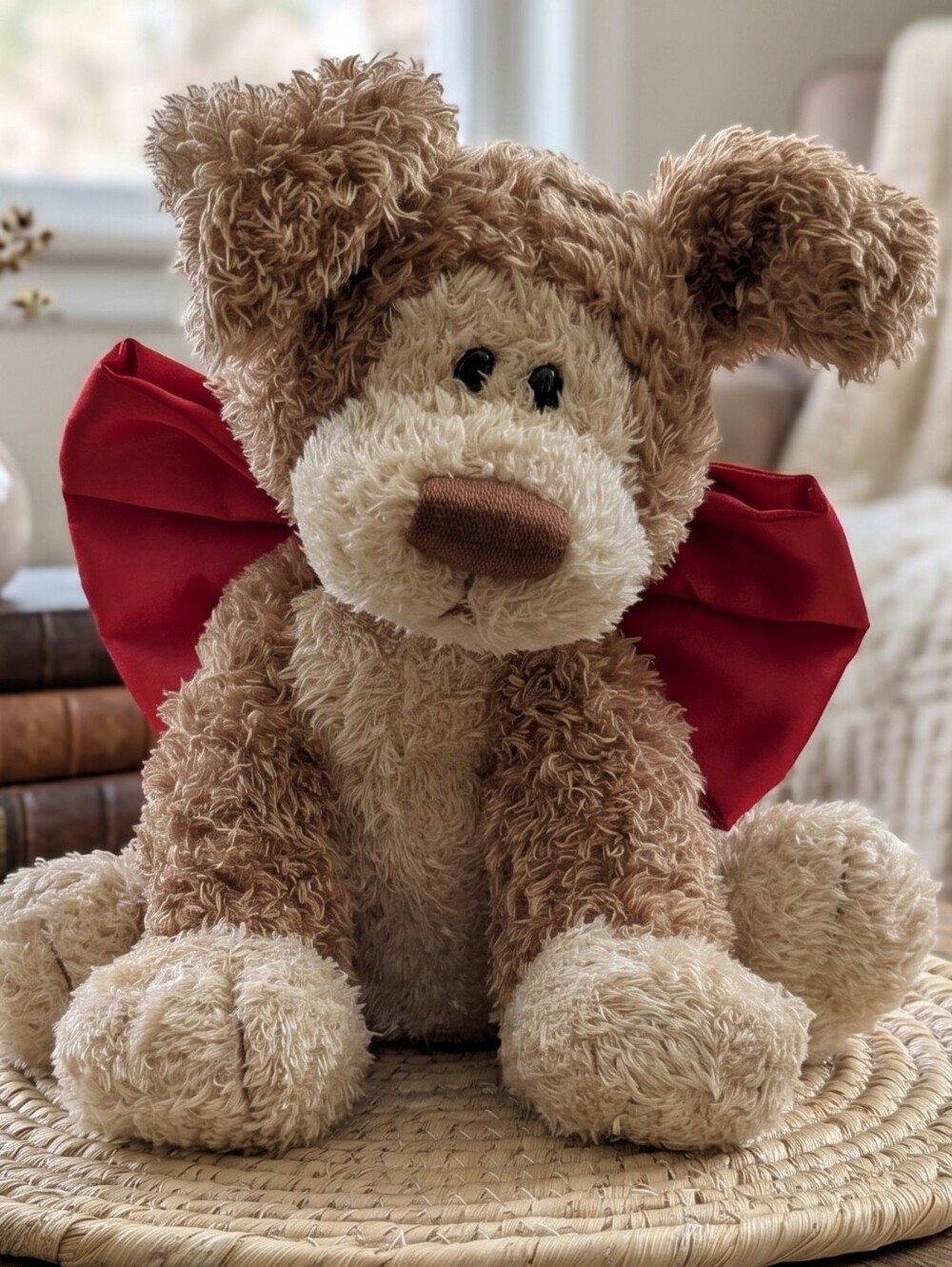 Vintage 90s Gund Snooky Plush Dog Red Bow Coquette Cottagecore Stuffed Puppy